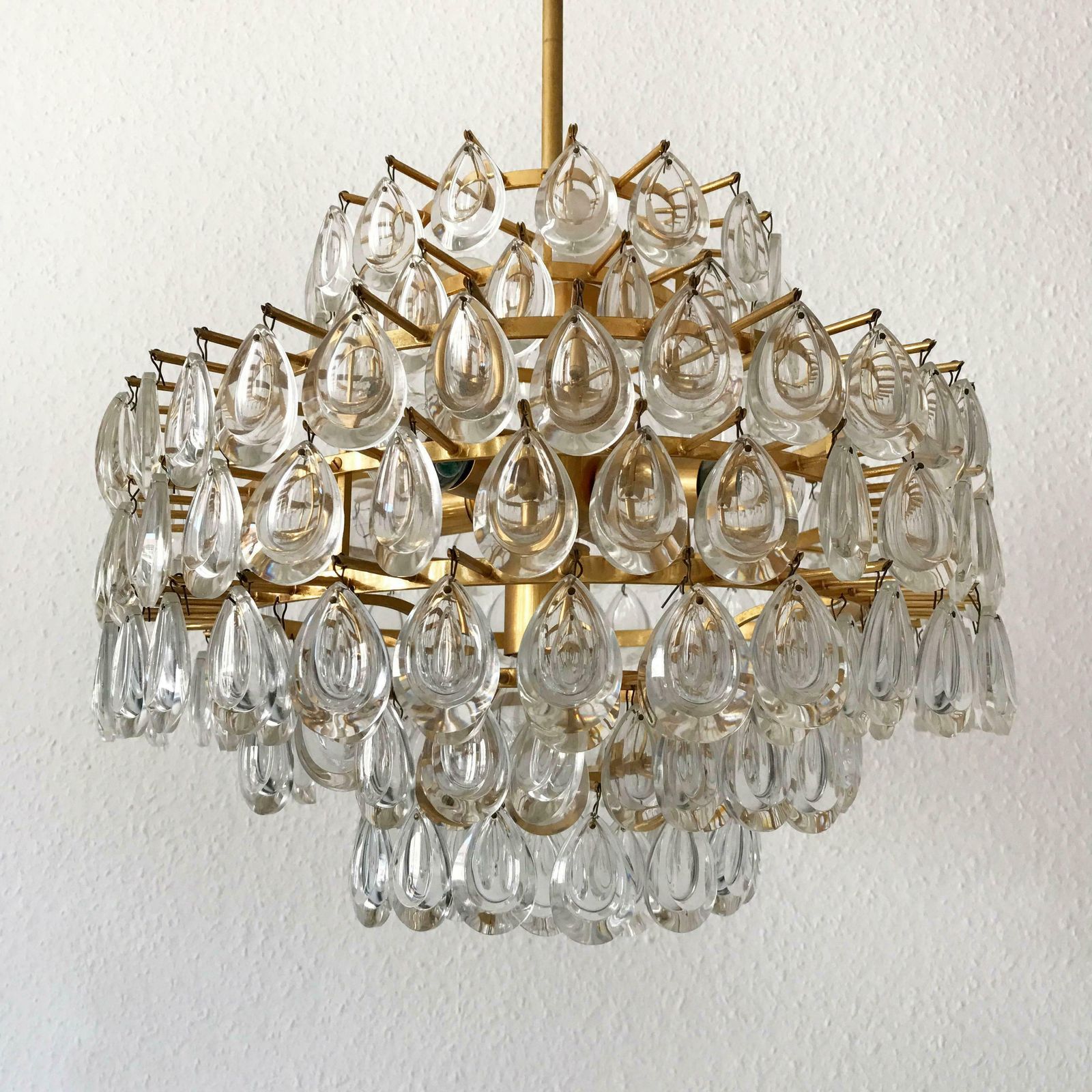 Seven Tiered Gilt Brass Chandelier Or Pendant Lamp By Palwa Germany 1960s photo 4086.0
