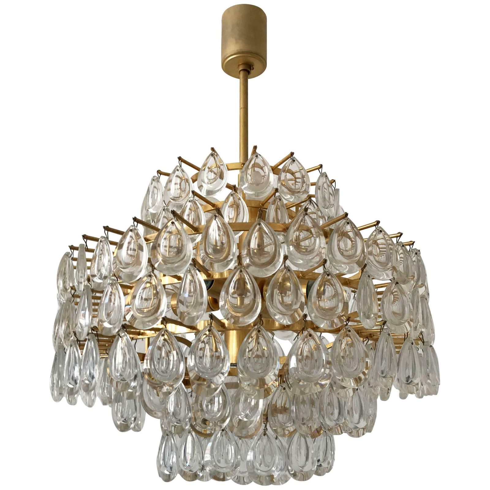 photo for sale Seven Tiered Gilt Brass Chandelier Or Pendant Lamp By Palwa Germany 1960s