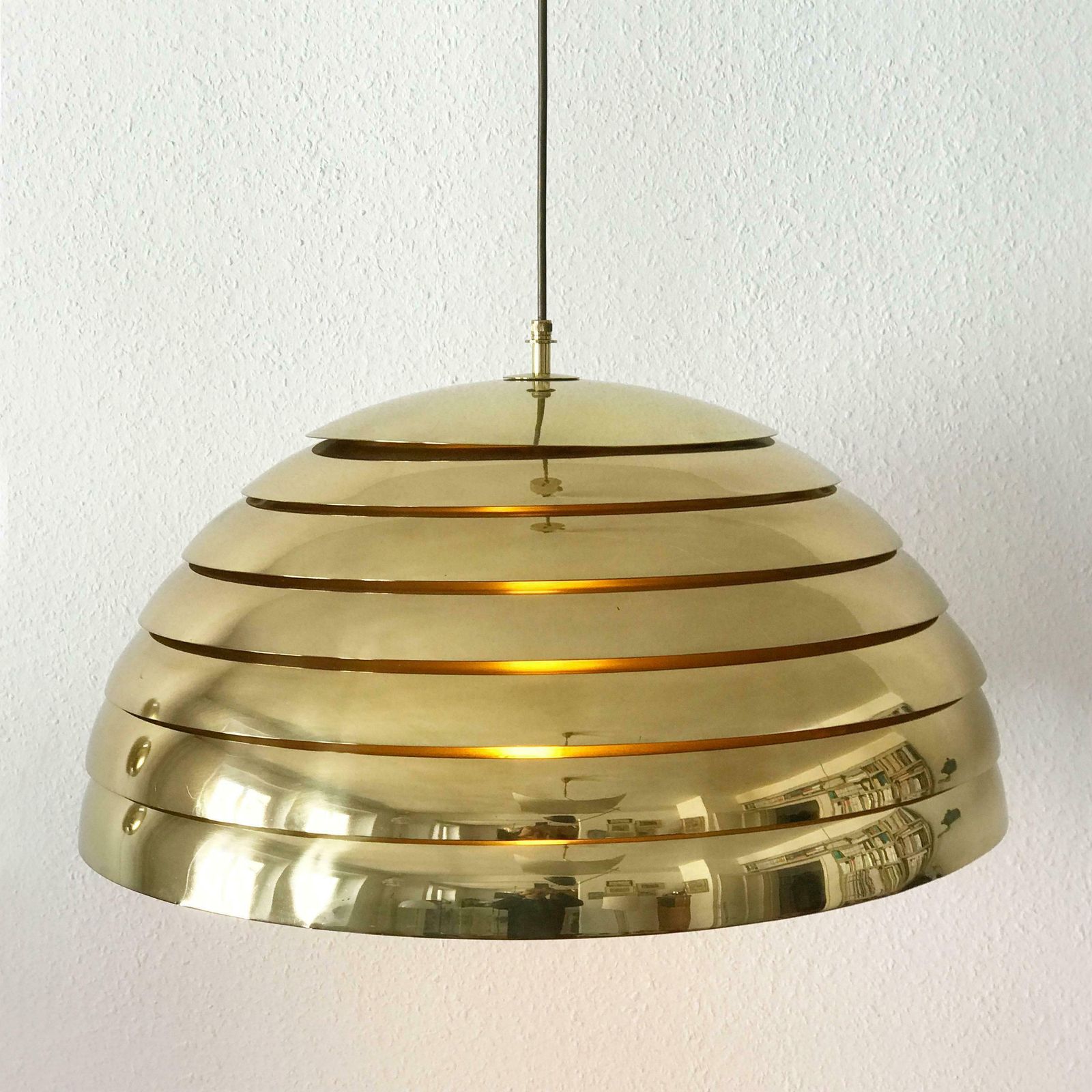 Large Mid Century Modern Brass Pendant Lamp By Vereinigte Werkstätten München photo for sale