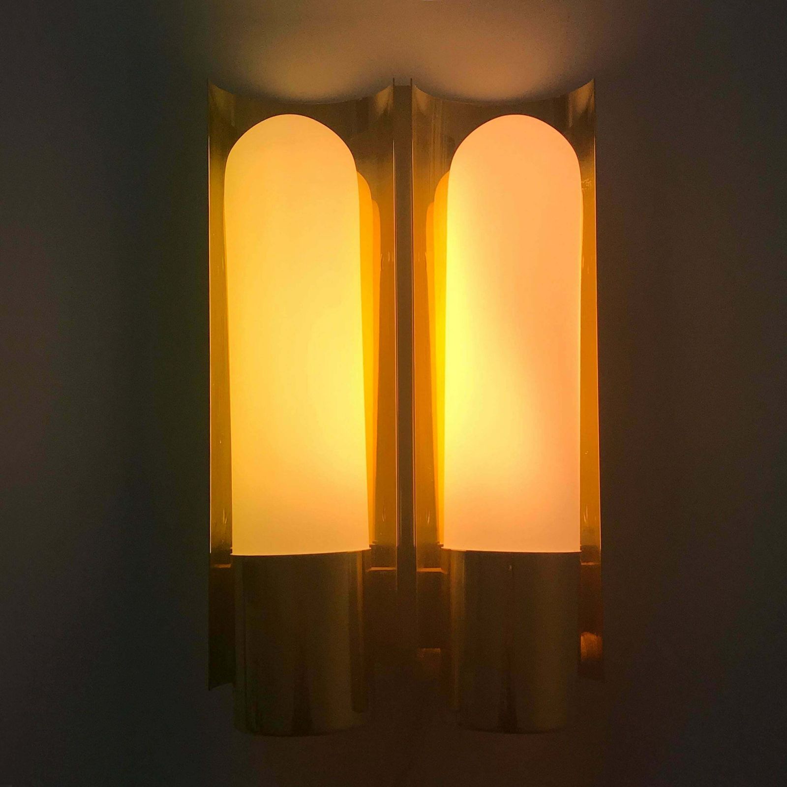 Brass And Opaline Glass Wall Light By Glashütte Limburg Germany 1980s