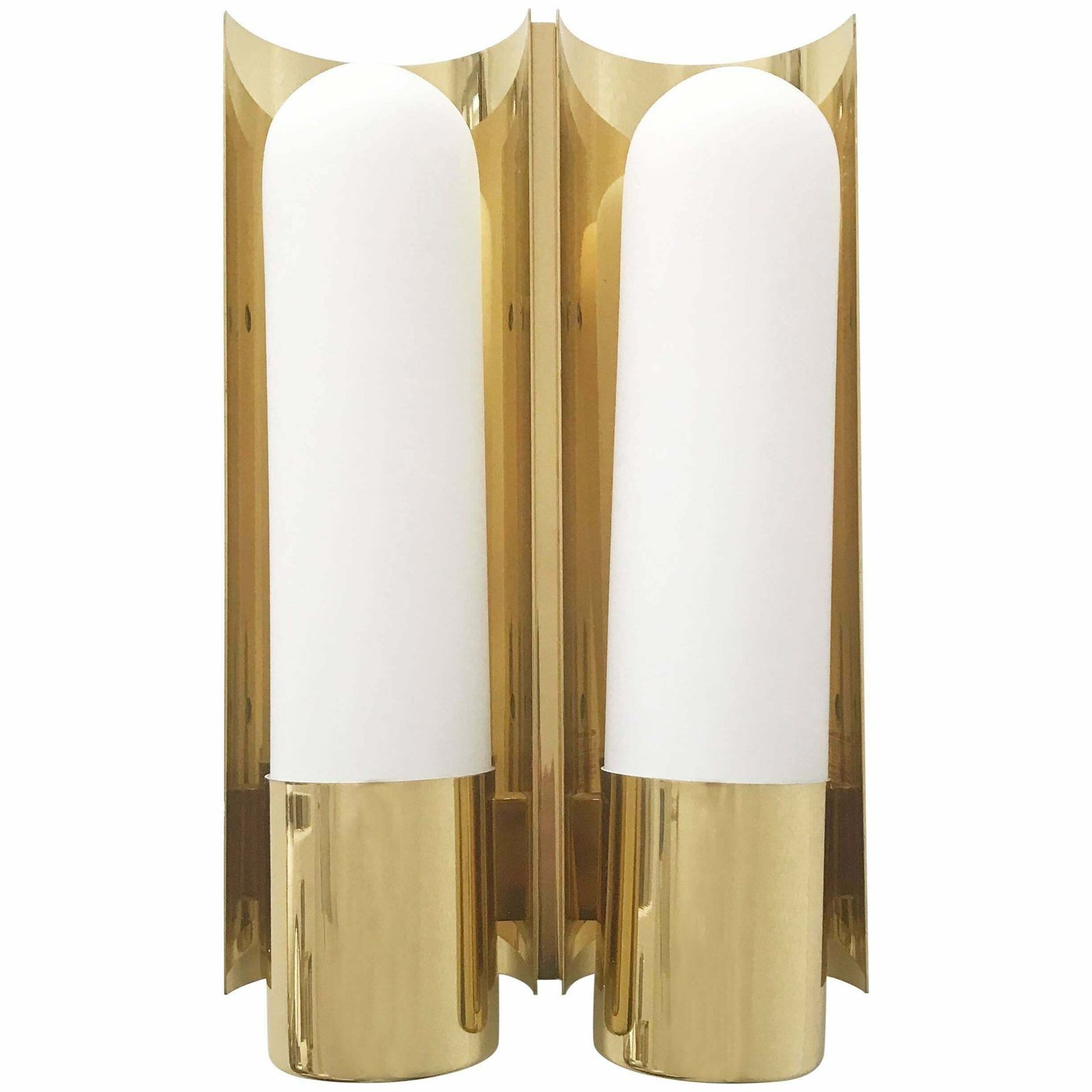 photo for sale Brass And Opaline Glass Wall Light By Glashütte Limburg Germany 1980s