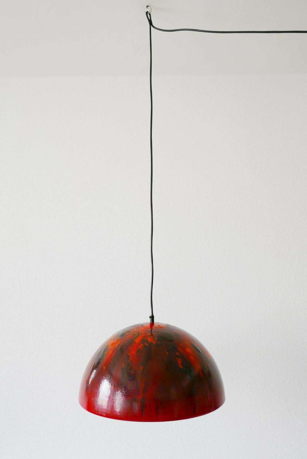 Large And Elegant Mid Century Modern Enamelled Pendant Lamp Dome, 1960s, Denmark