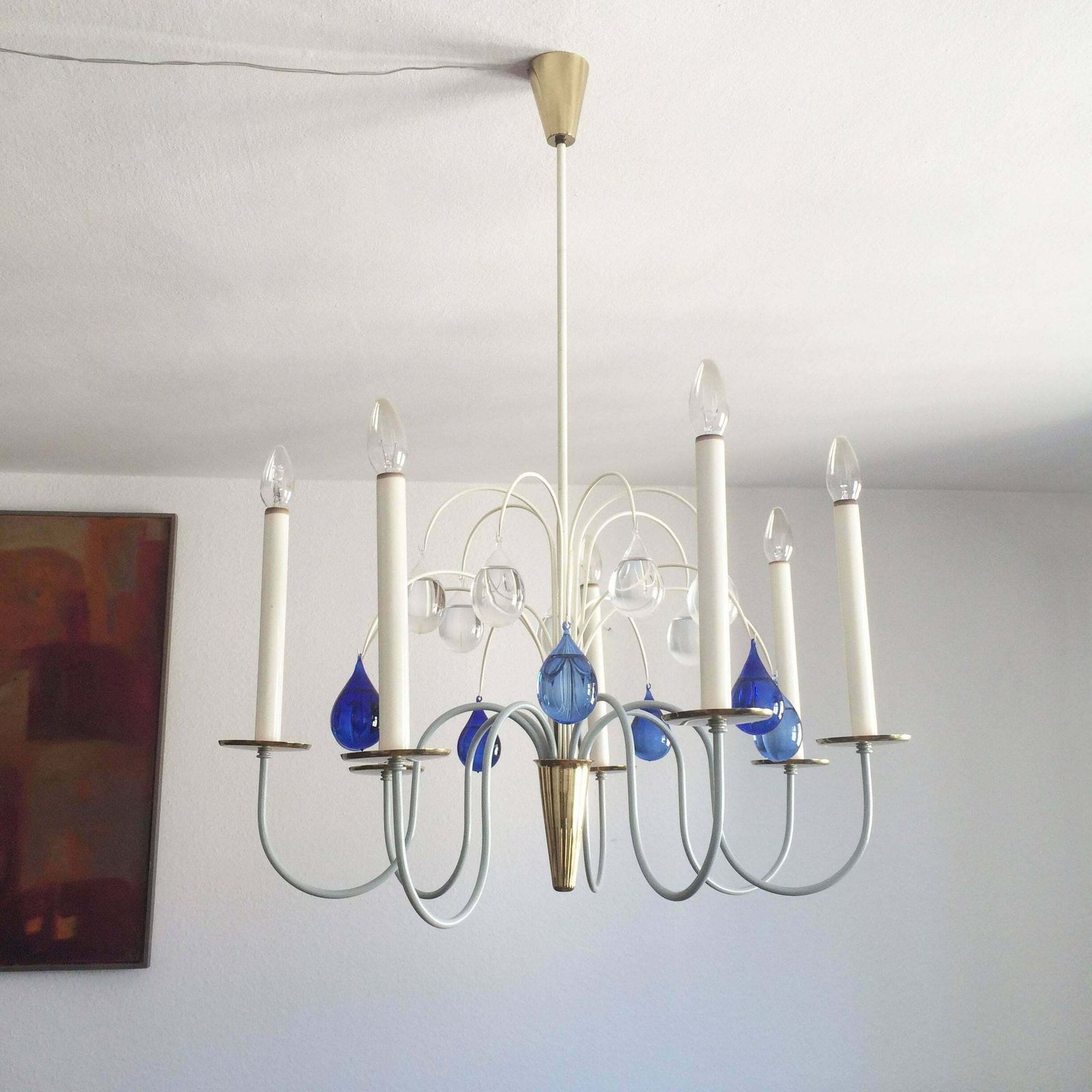 Seven Armed Chandelier Or Pendant Lamp By Vereinigte Werkstätten Germany 1950s photo for sale