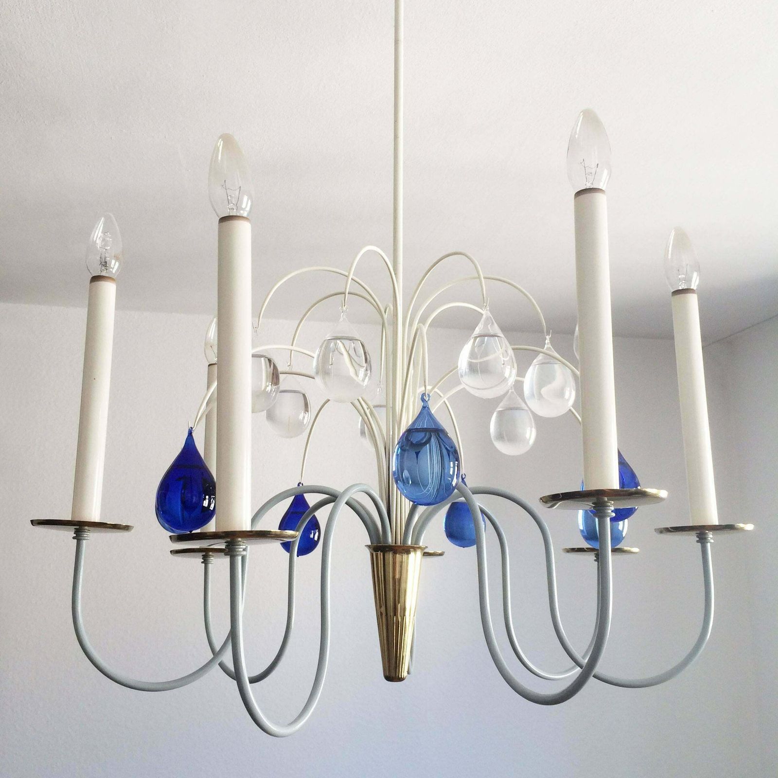 Seven Armed Chandelier Or Pendant Lamp By Vereinigte Werkstätten Germany 1950s photo vintage