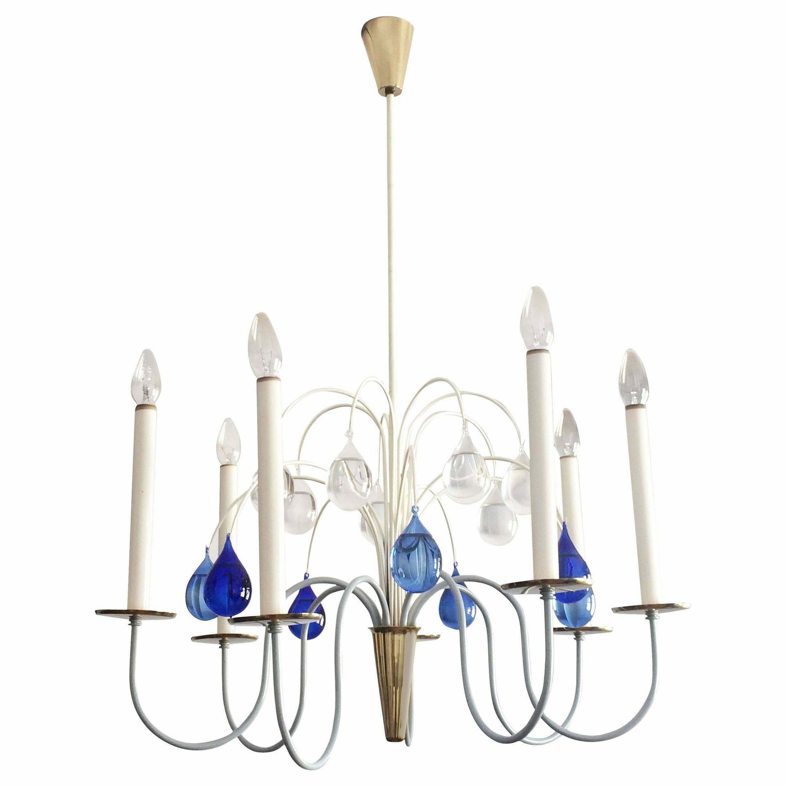 photo for sale Seven Armed Chandelier Or Pendant Lamp By Vereinigte Werkstätten Germany 1950s