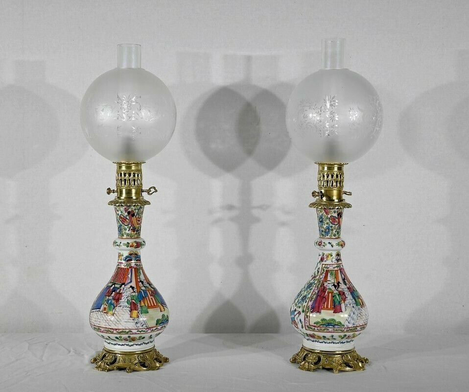 Pair Of Oil Lamps, Napoleon III Period   Mid 19th Century