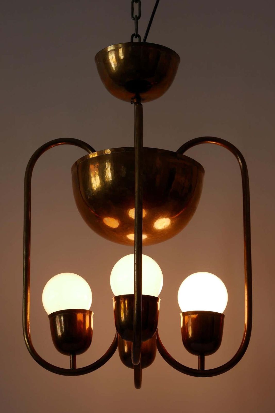 Unique Bauhaus Art Deco Brass Chandelier Or Pendant Lamp By Hayno Focken 1930s photo vintage