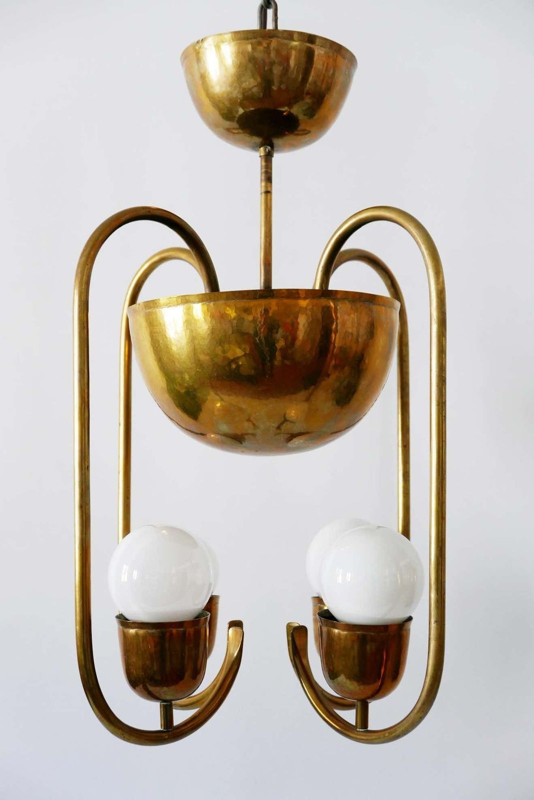 photo for sale Unique Bauhaus Art Deco Brass Chandelier Or Pendant Lamp By Hayno Focken 1930s