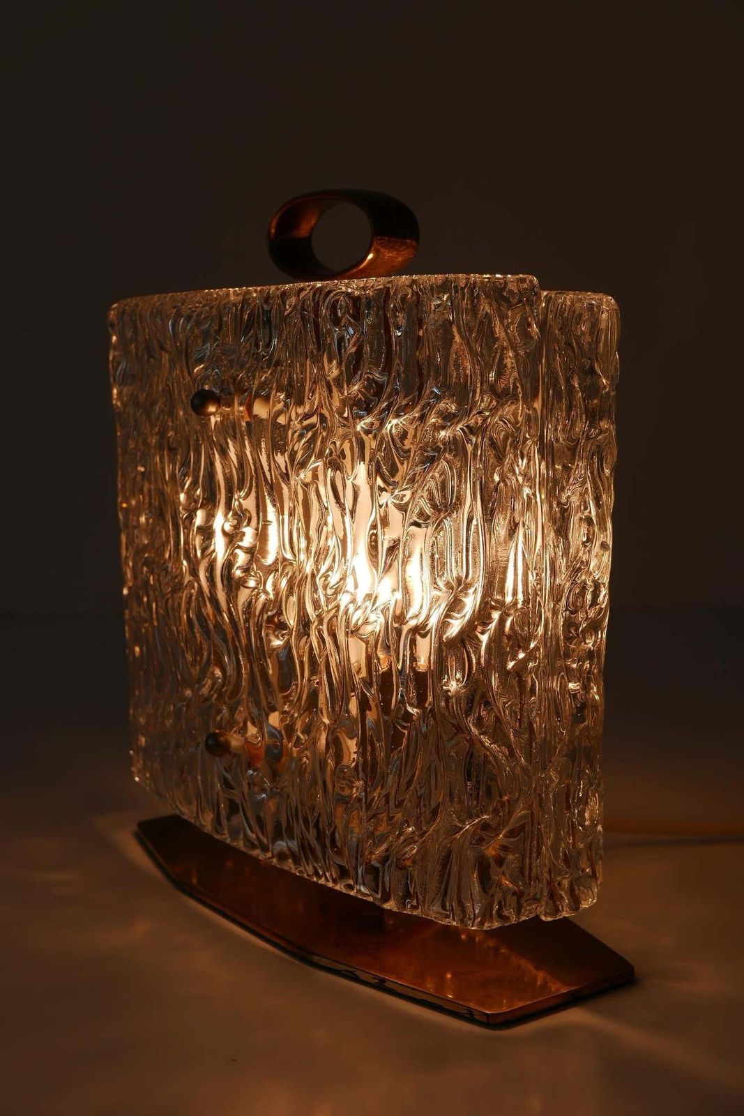 Exceptional Mid Century Modern Table Lamp With Ice Glass Shade, 1950s, Italy photo 3178.0