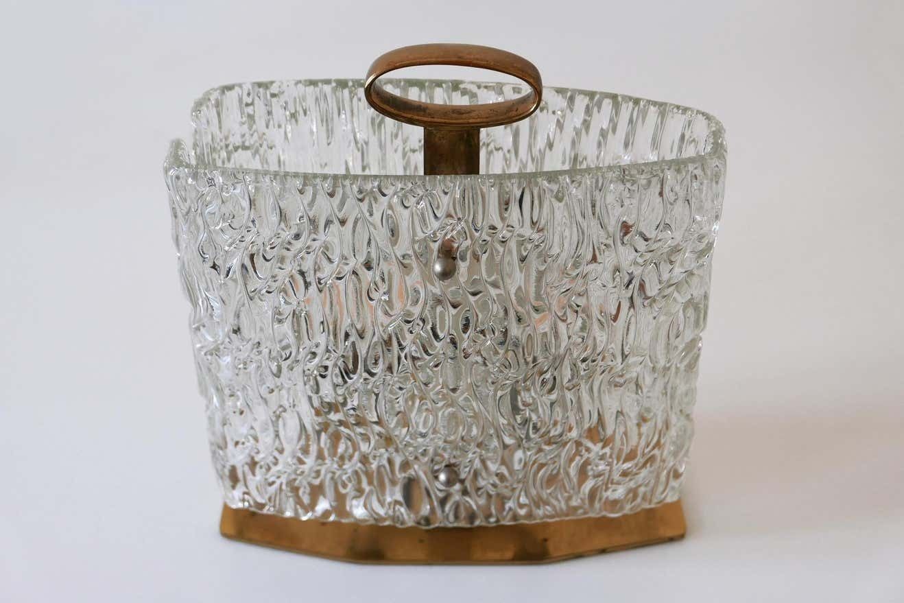 photo vintage Exceptional Mid Century Modern Table Lamp With Ice Glass Shade, 1950s, Italy
