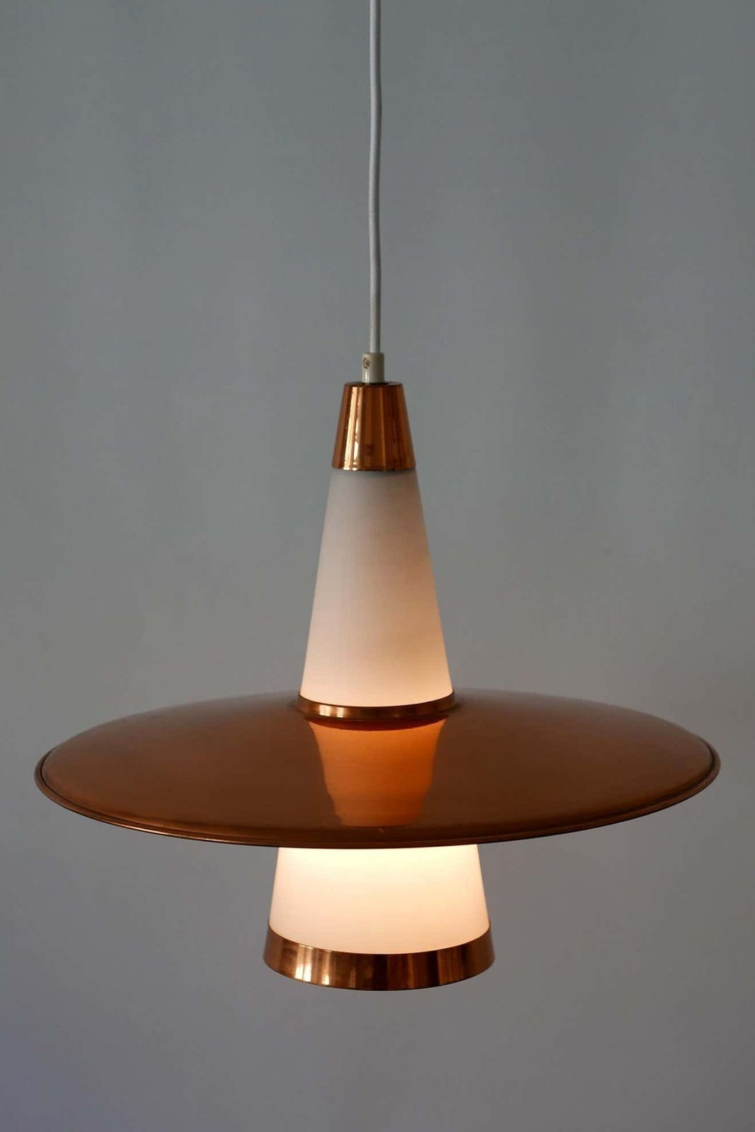 Mid Century Modern Sputnik Copper & Opaline Glass Pendant Lamp Ufo 1950s Denmark photo 1680.0