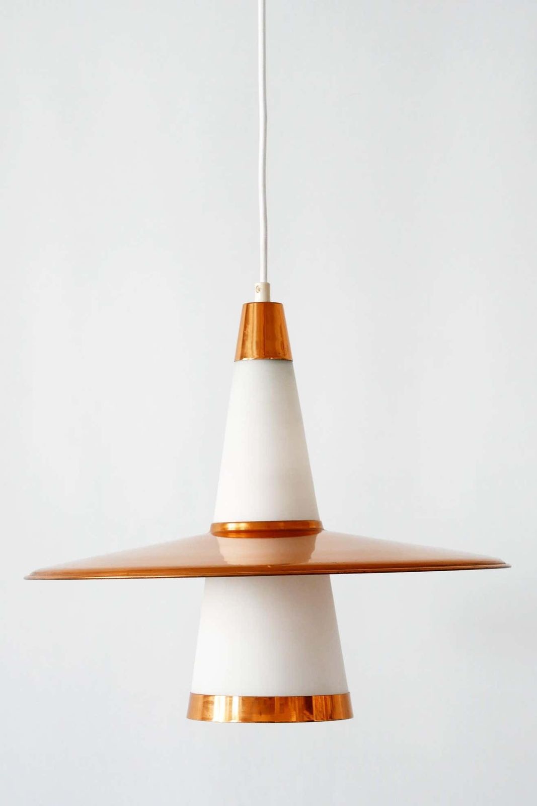 Mid Century Modern Sputnik Copper & Opaline Glass Pendant Lamp Ufo 1950s Denmark photo vintage