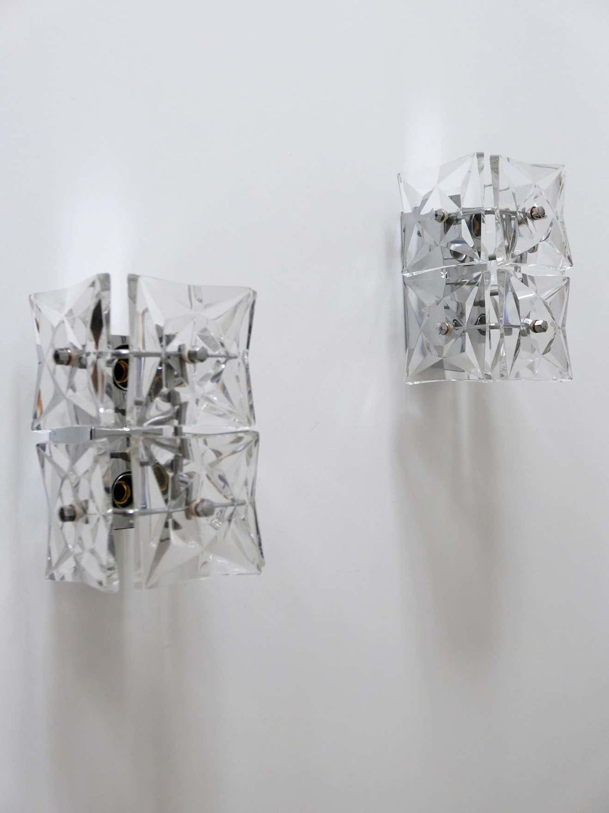 photo for sale Set Of Two Mid Century Modern Kinkeldey Crystal Glass Sconces Or Wall Lamps