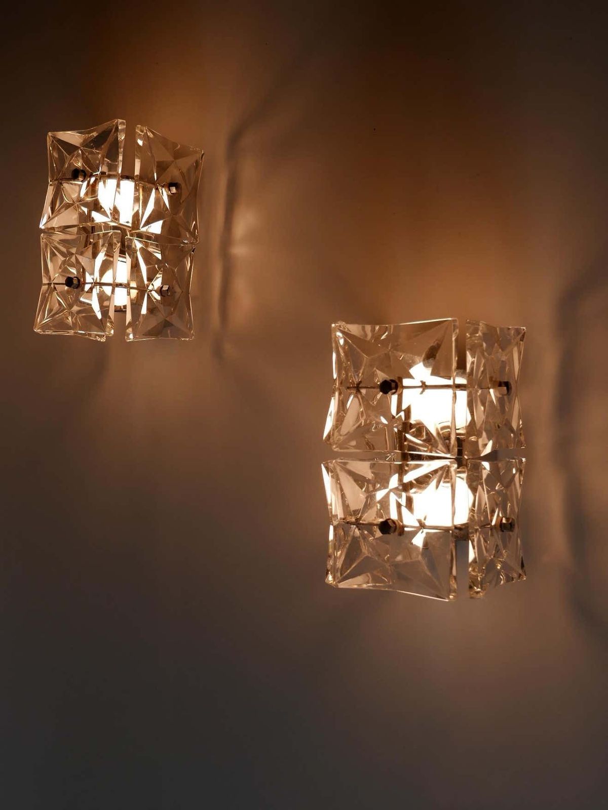 Lighting Set Of Two Mid Century Modern Kinkeldey Crystal Glass Sconces Or Wall Lamps photo