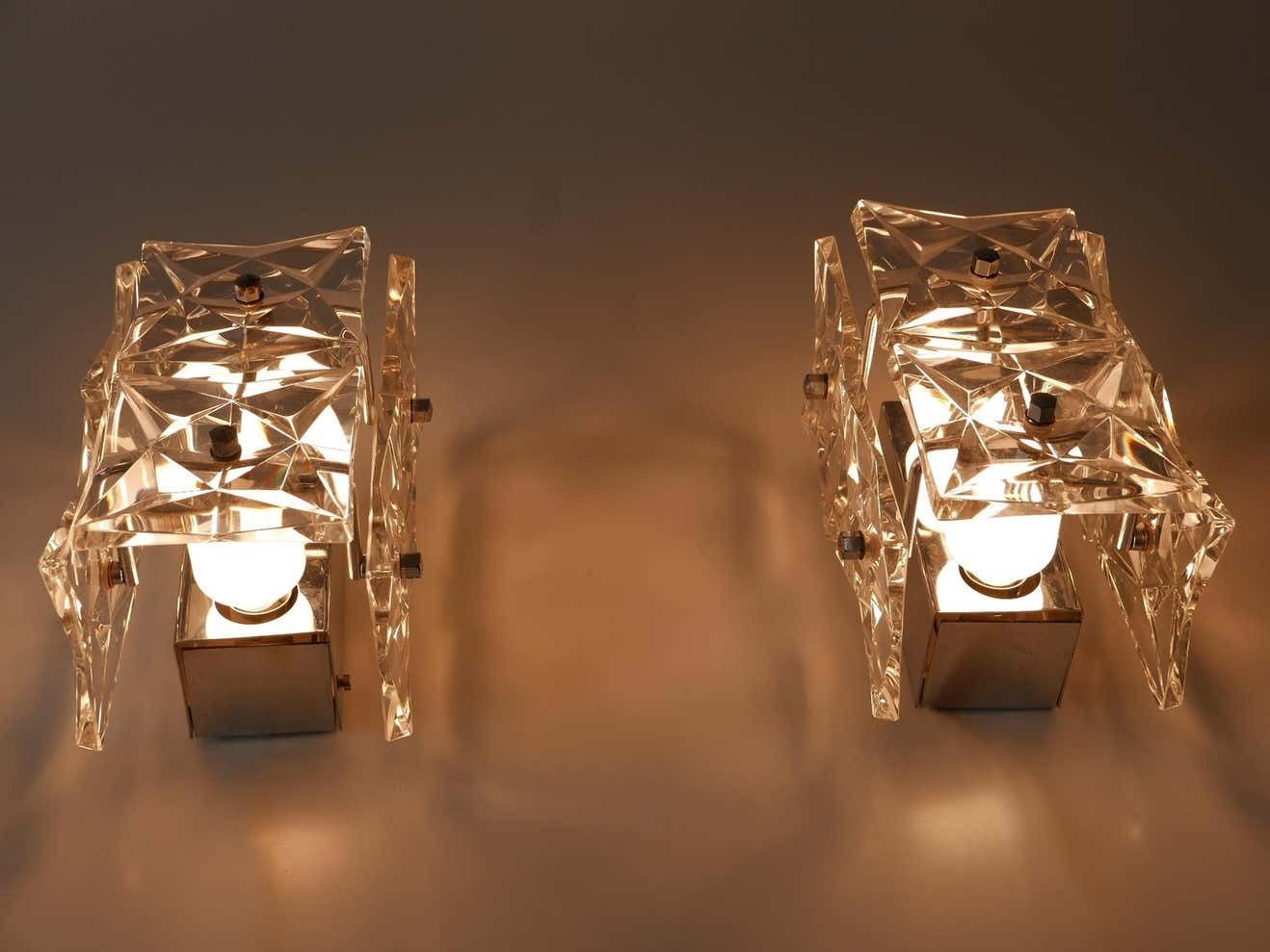 photo buy Set Of Two Mid Century Modern Kinkeldey Crystal Glass Sconces Or Wall Lamps