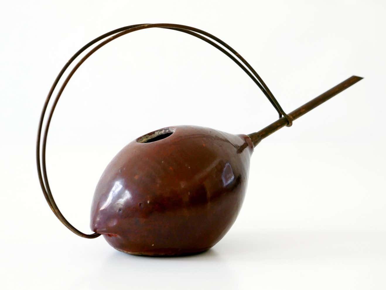 Lovely Mid Century Modern Ceramic And Brass Watering Can, 1950s, Germany photo for sale