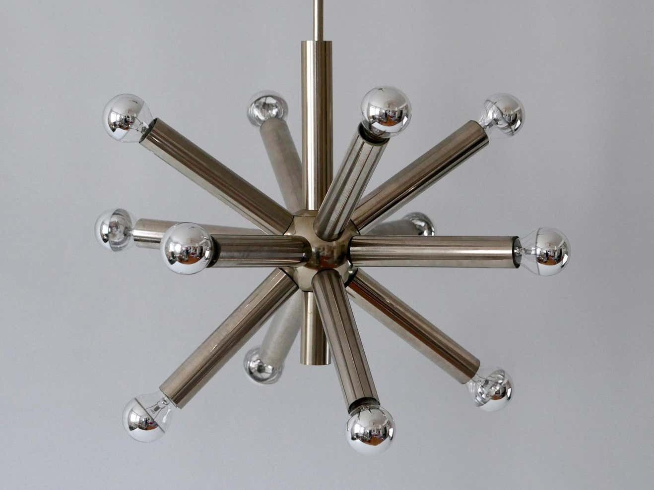 photo for sale 12 Armed Mid Century Modern Sputnik Chandelier Or Pendant Lamp, 1960s, Germany