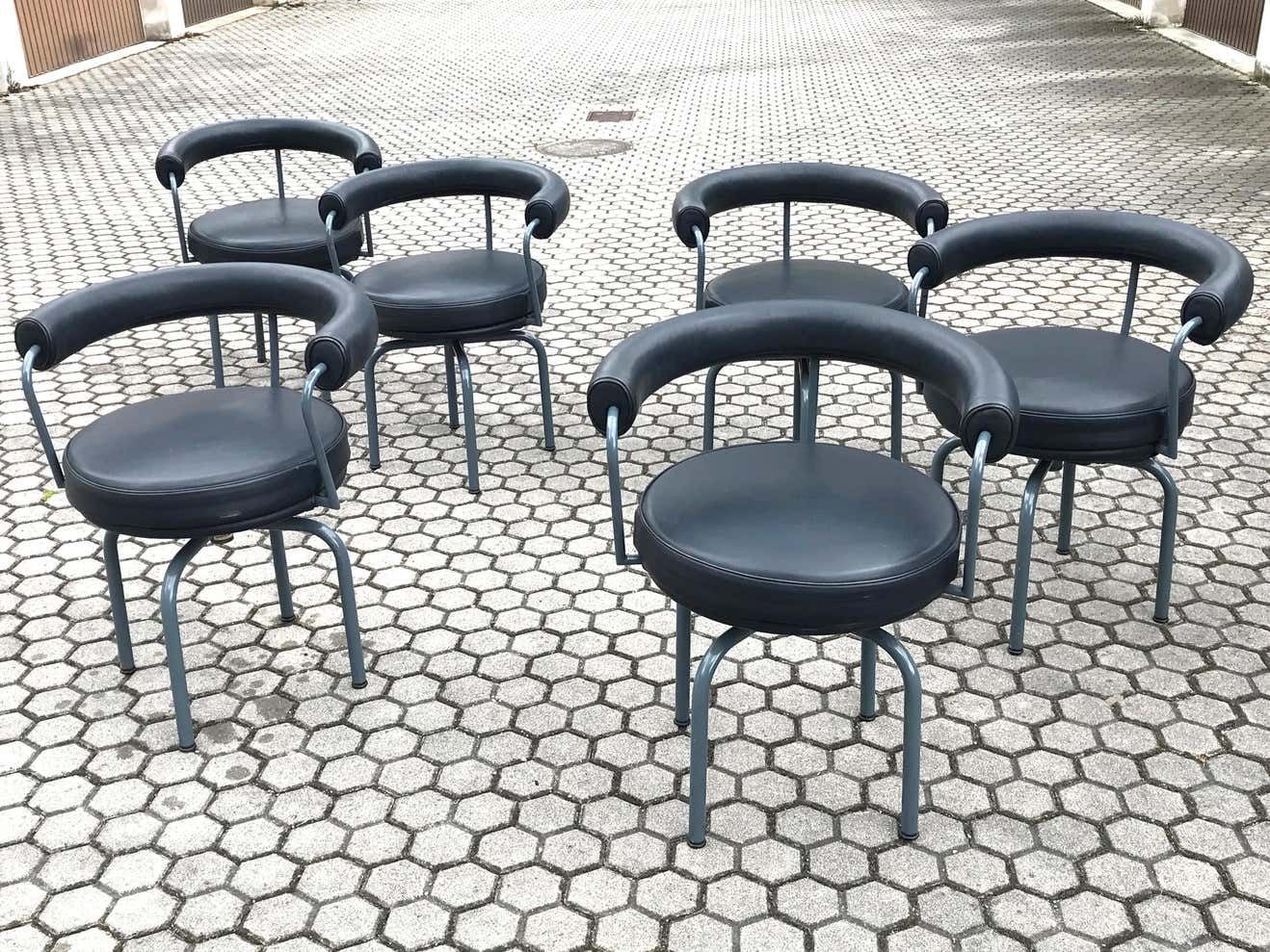 Set Of Six Cassina Swivel Arm Chairs Lc7 By Le Corbusier, Perriand & Jeanneret photo furniture