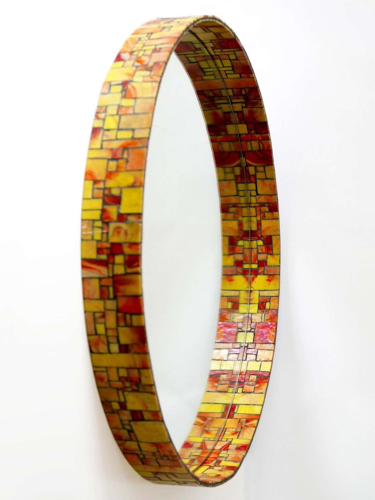 Exceptional Mid Century Modern Mosaic Framed Circular Wall Mirror, Italy, 1960s photo for sale