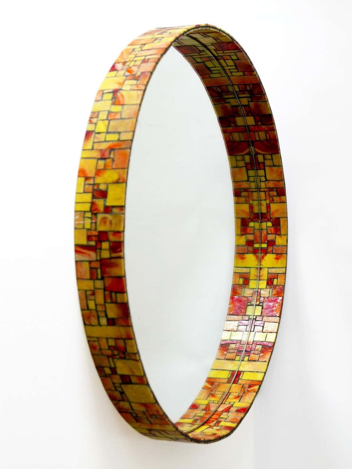 Exceptional Mid Century Modern Mosaic Framed Circular Wall Mirror, Italy, 1960s photo 4313.0