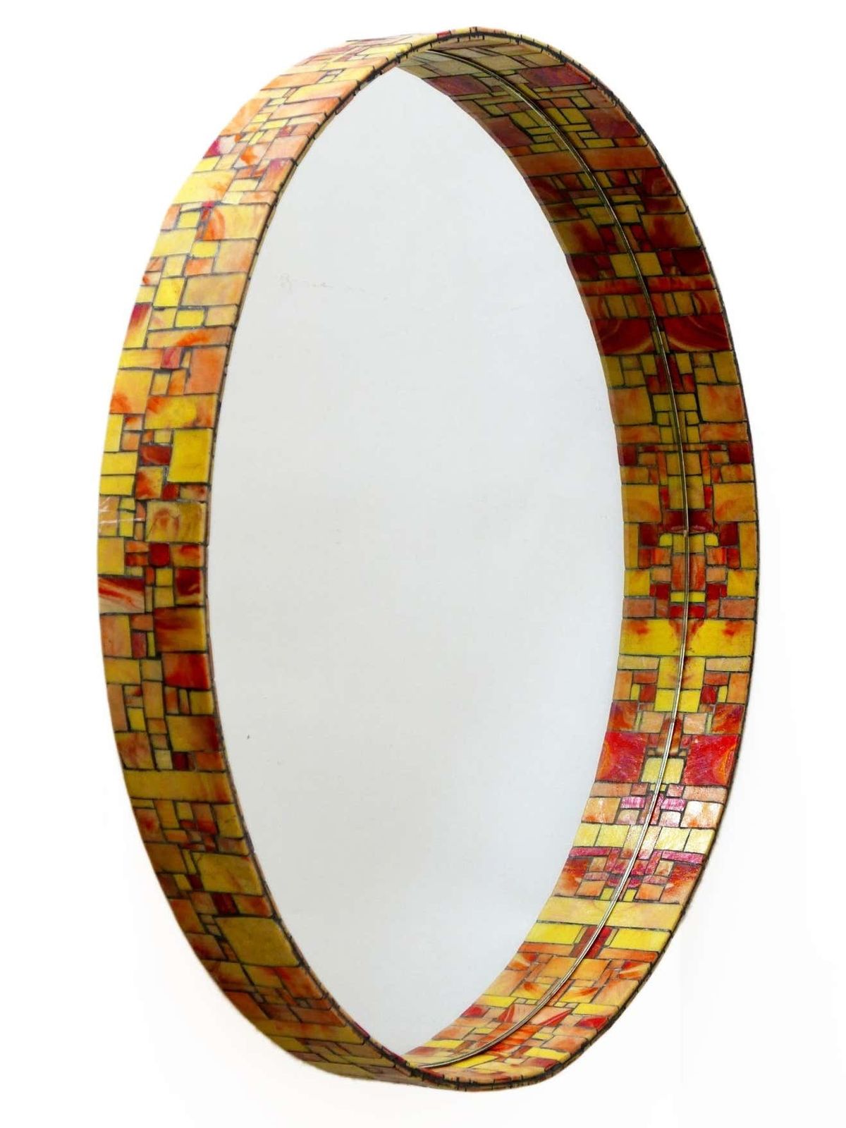 Exceptional Mid Century Modern Mosaic Framed Circular Wall Mirror, Italy, 1960s photo buy