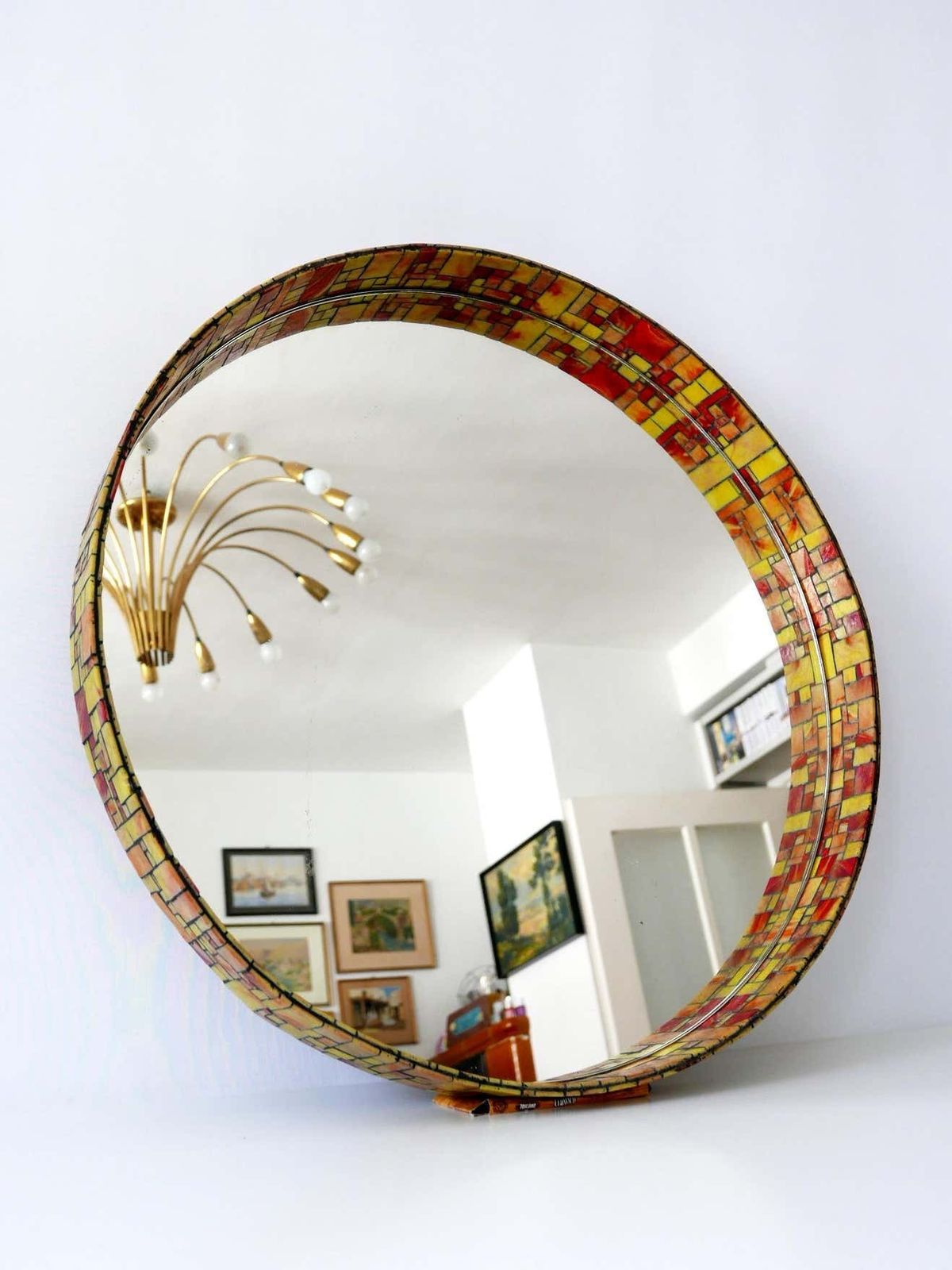 4313.0 Exceptional Mid Century Modern Mosaic Framed Circular Wall Mirror, Italy, 1960s photo