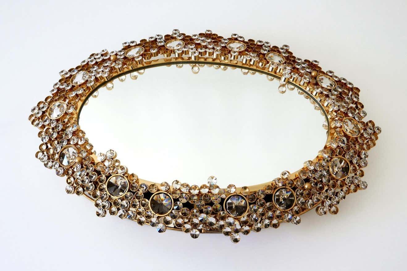 photo vinterior Gorgeous Gilt Brass & Crystal Glass Backlit Wall Mirror By Palwa, Germany, 1970s