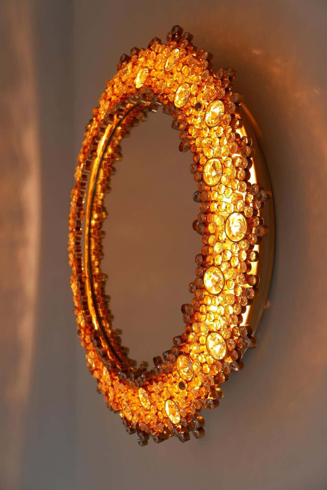 6807.0 Gorgeous Gilt Brass & Crystal Glass Backlit Wall Mirror By Palwa, Germany, 1970s photo