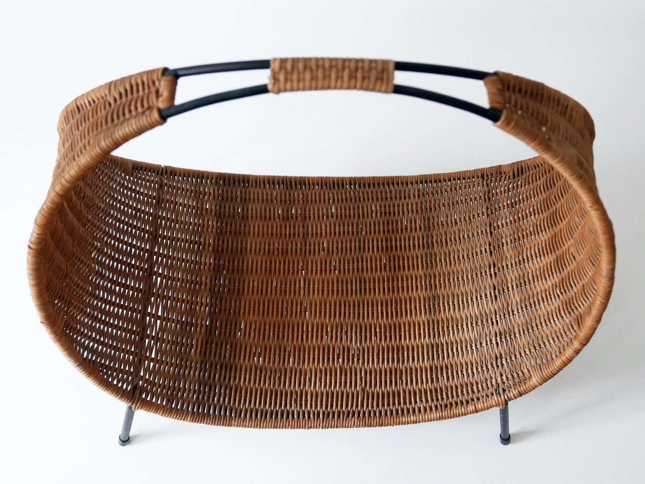 Home Decor Exceptional Large Mid Century Modern Wicker Magazine Rack Or Stand, 1960s, Italy photo