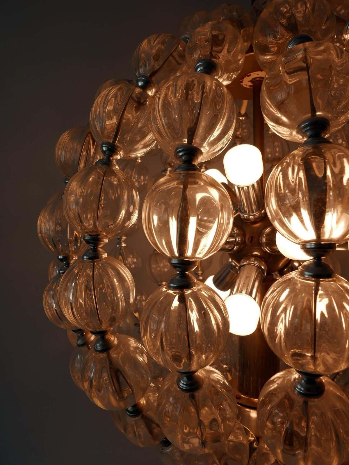 7714.0 Huge Mid Century Modern 13 Flamed Glass Sputnik Chandelier Or Pendant Lamp 1960s photo