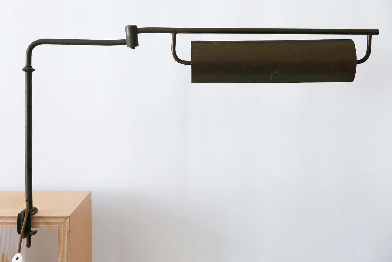 Exceptional Modernist Bauhaus Articulated Brass Clamp Table Lamp, Germany, 1930s photo vintage