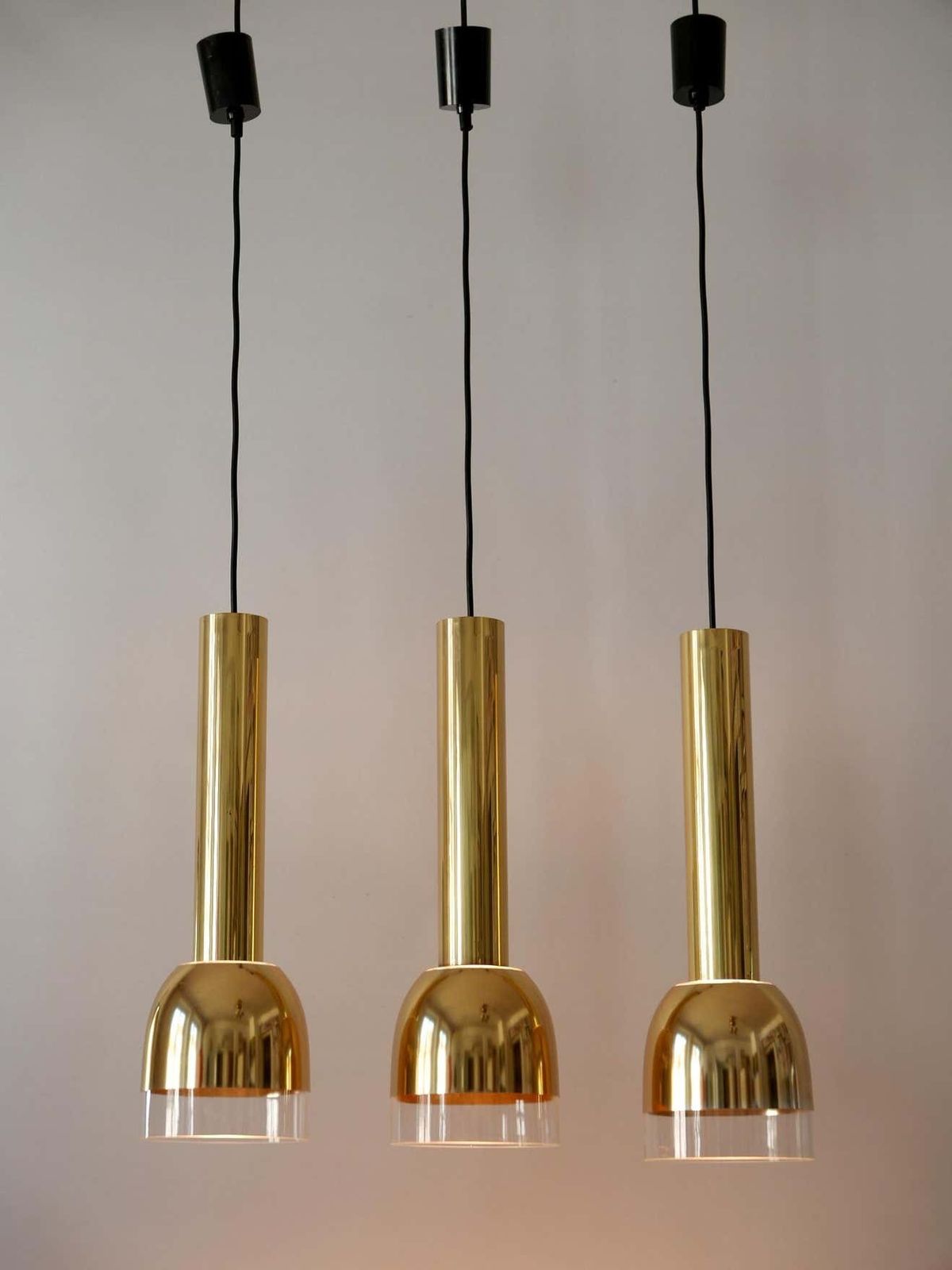 Set Of Three Mid Century Modern Pendant Lamps By Glashütte Limburg Germany 1970s photo furniture