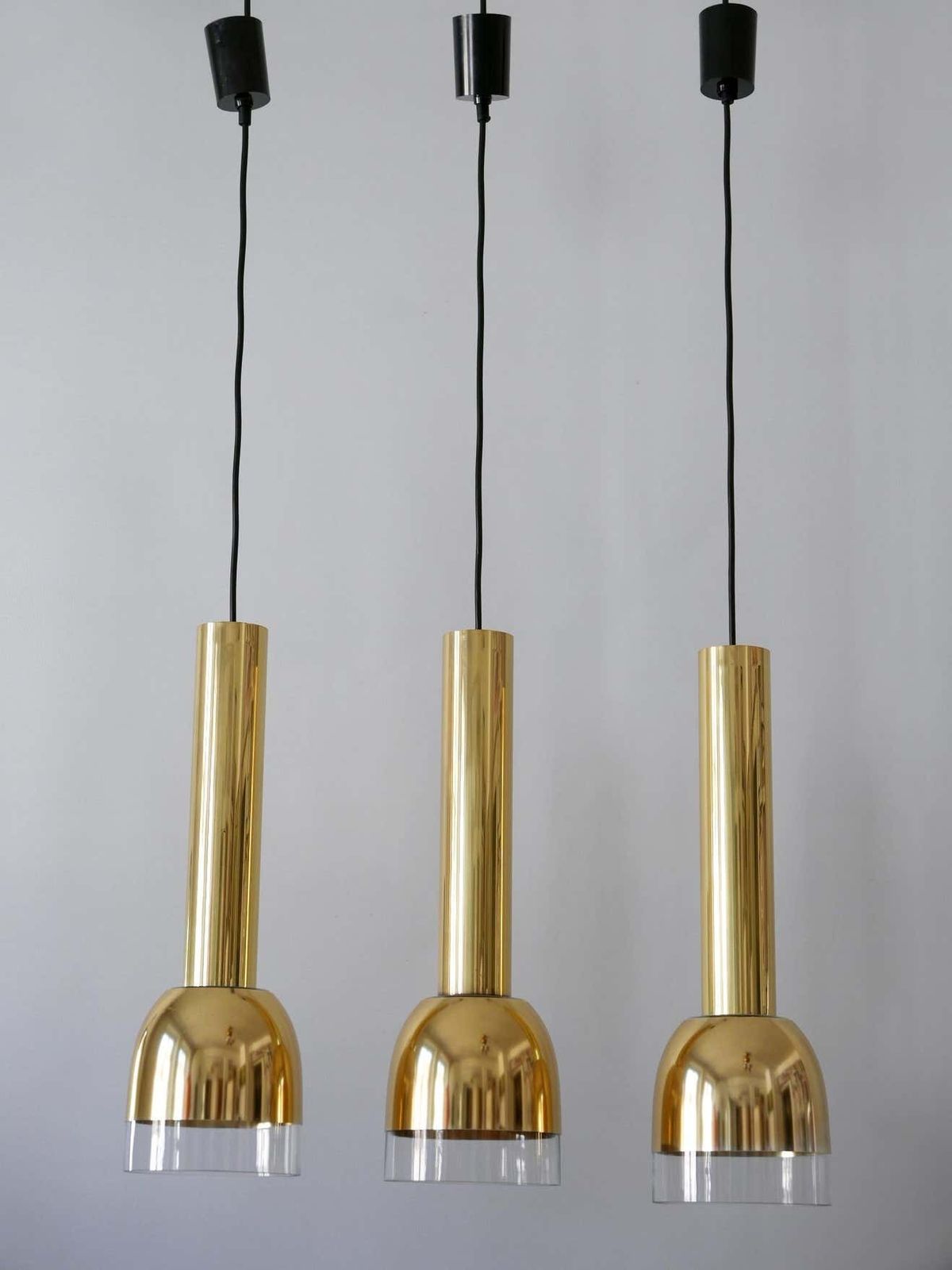 Lighting Set Of Three Mid Century Modern Pendant Lamps By Glashütte Limburg Germany 1970s photo