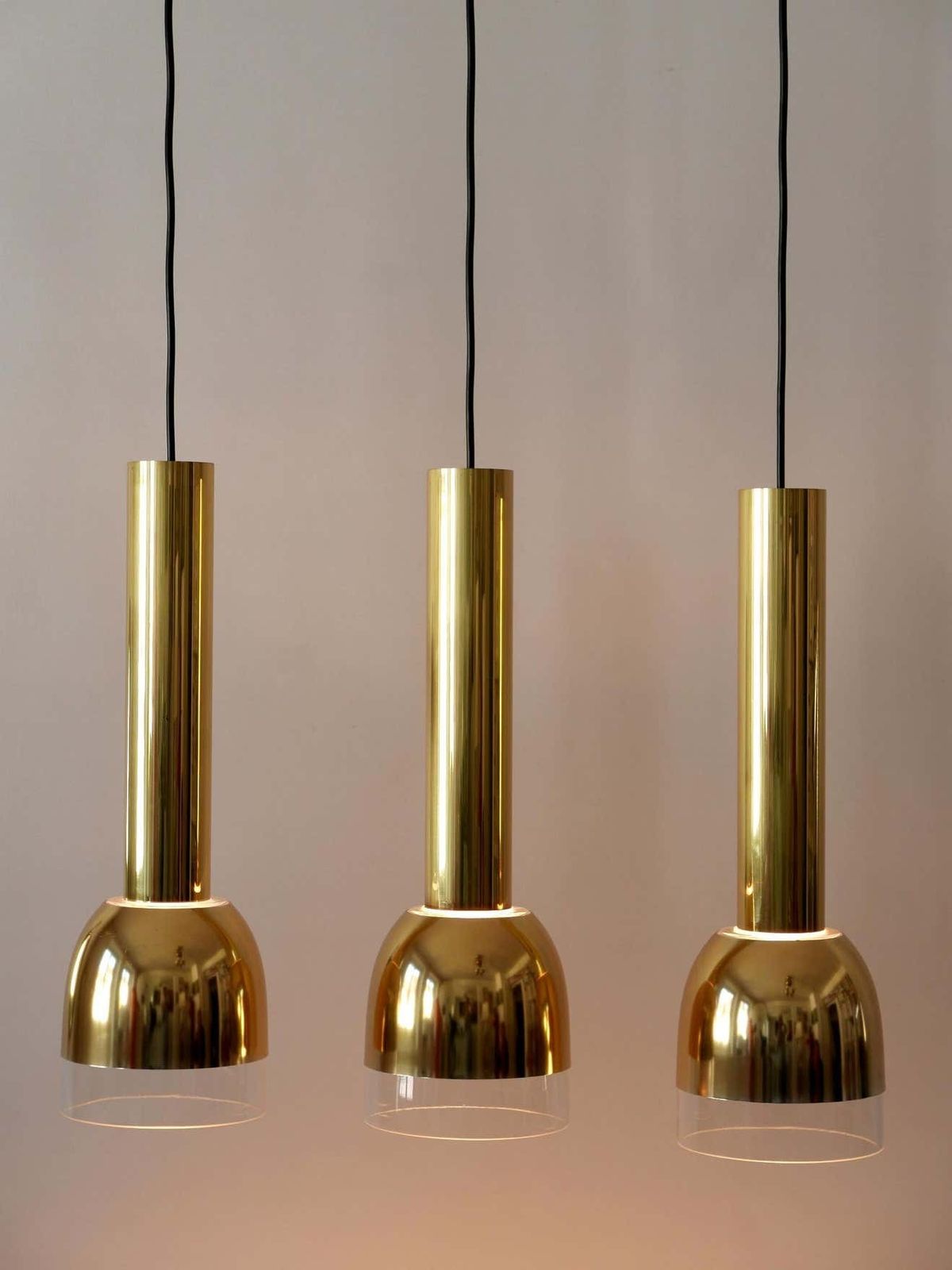 2042.0 Set Of Three Mid Century Modern Pendant Lamps By Glashütte Limburg Germany 1970s photo