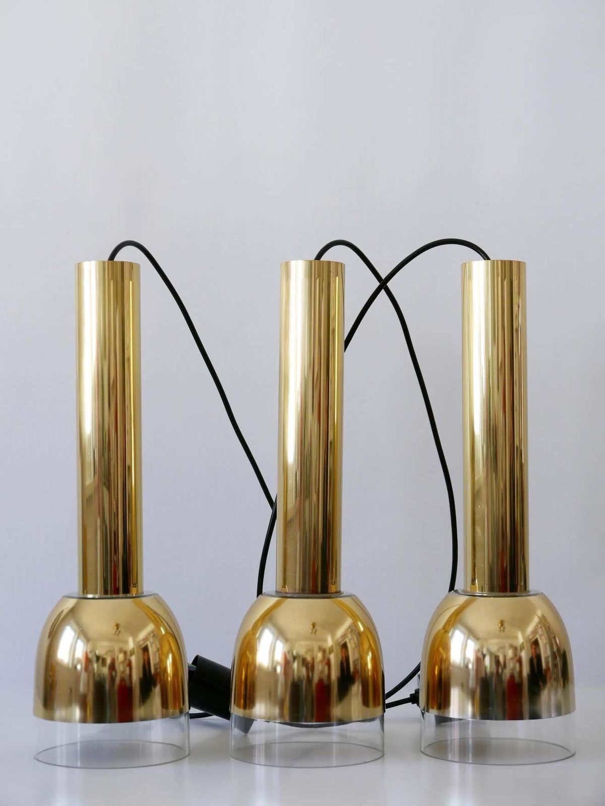photo vintage Set Of Three Mid Century Modern Pendant Lamps By Glashütte Limburg Germany 1970s