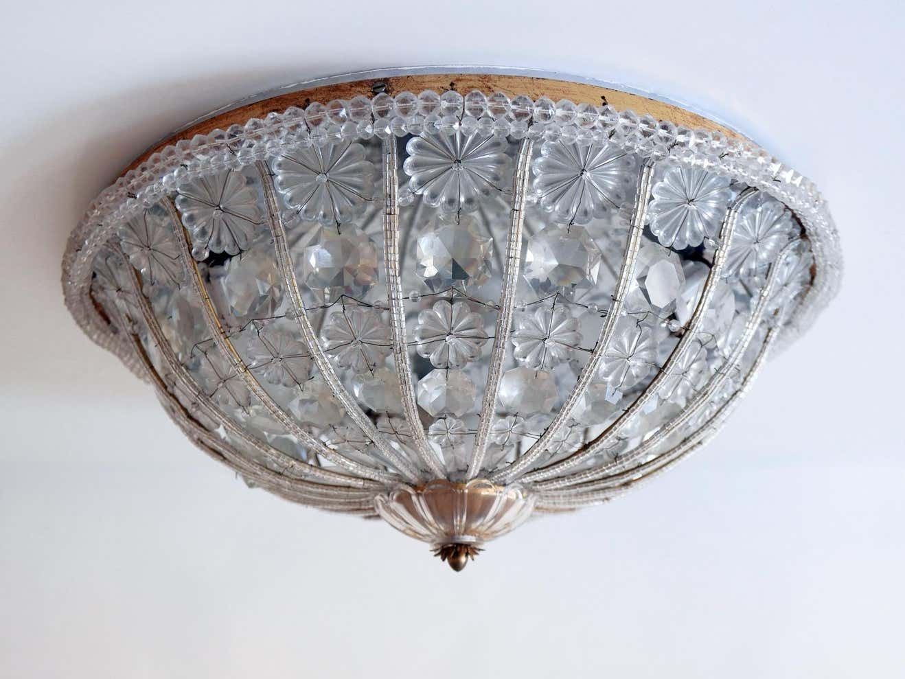 Large Mid Century Modern Crystal Glass Flush Mount Or Wall Lamp Germany, 1950s photo vinterior