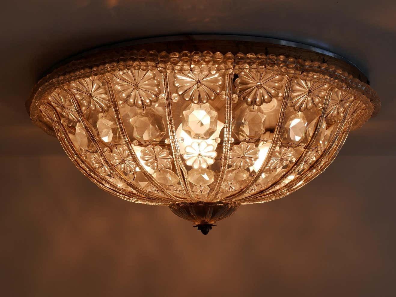 Large Mid Century Modern Crystal Glass Flush Mount Or Wall Lamp Germany, 1950s photo buy