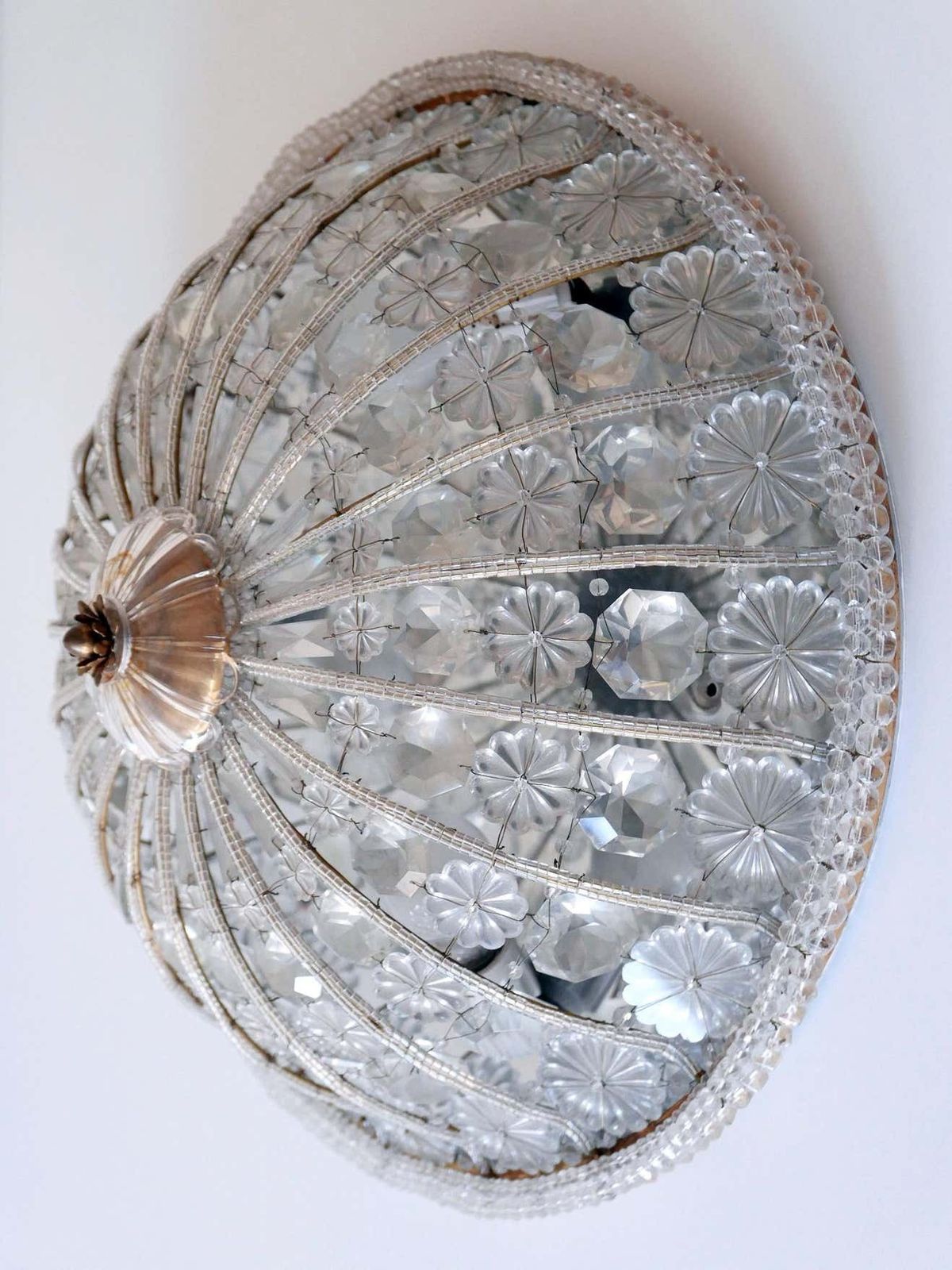 photo for sale Large Mid Century Modern Crystal Glass Flush Mount Or Wall Lamp Germany, 1950s