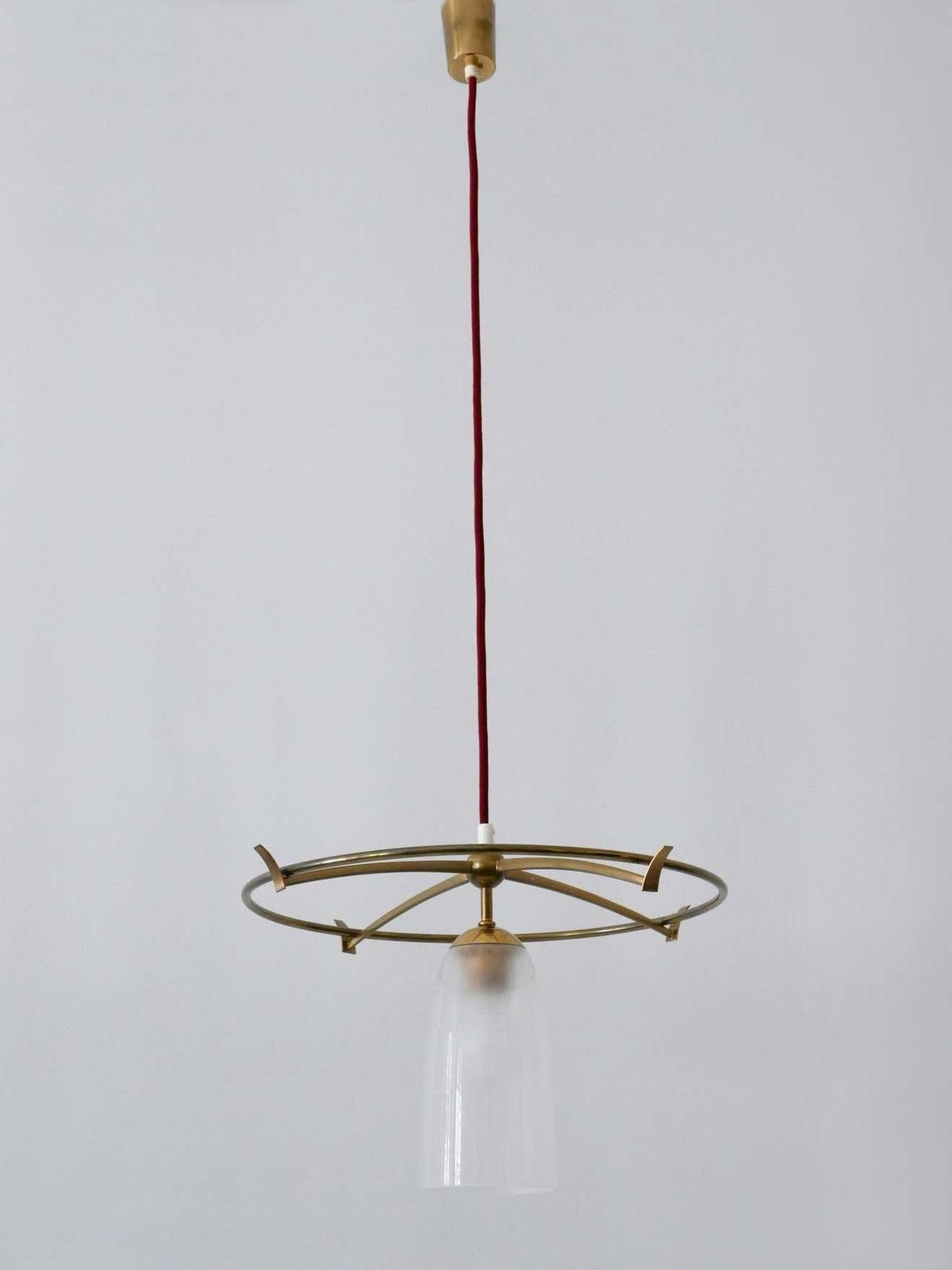 Minimalistic Mid Century Modern Brass & Glass Ufo Pendant Lamp Germany, 1950s photo vintage