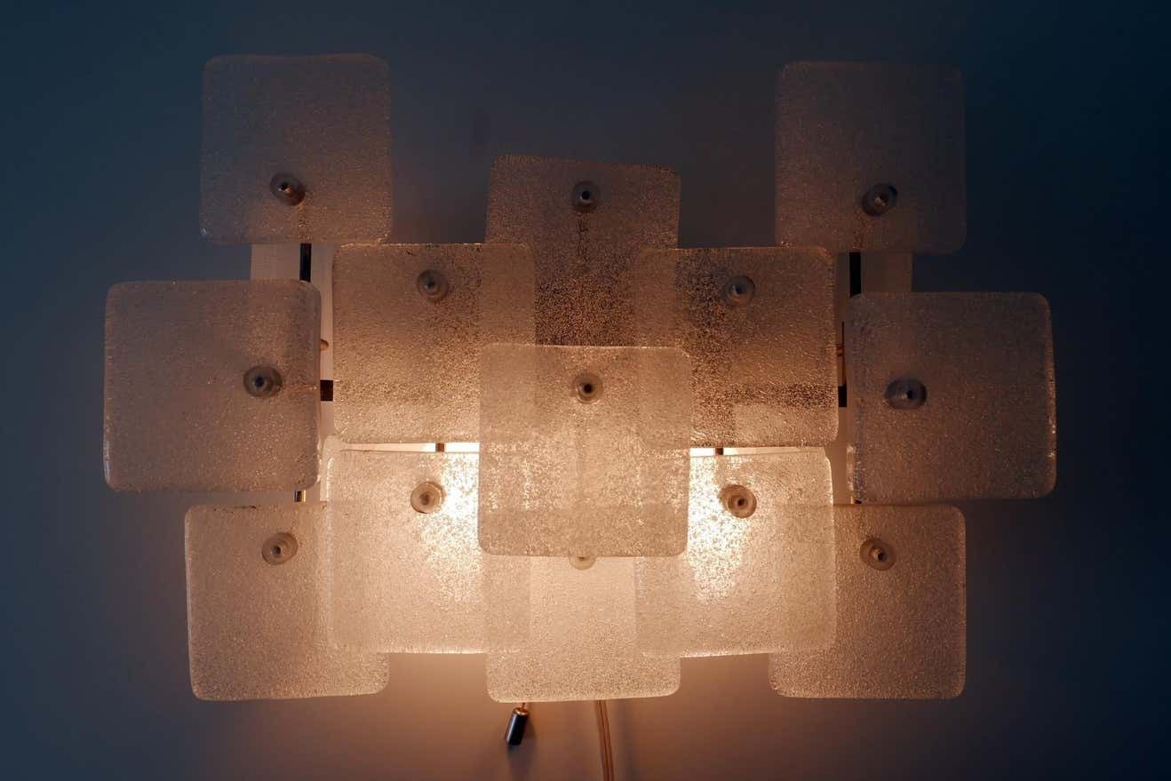 Set Of Two Midcentury Ice Glass Wall Lamps Or Sconces By Kalmar Franken, 1960s photo vinterior