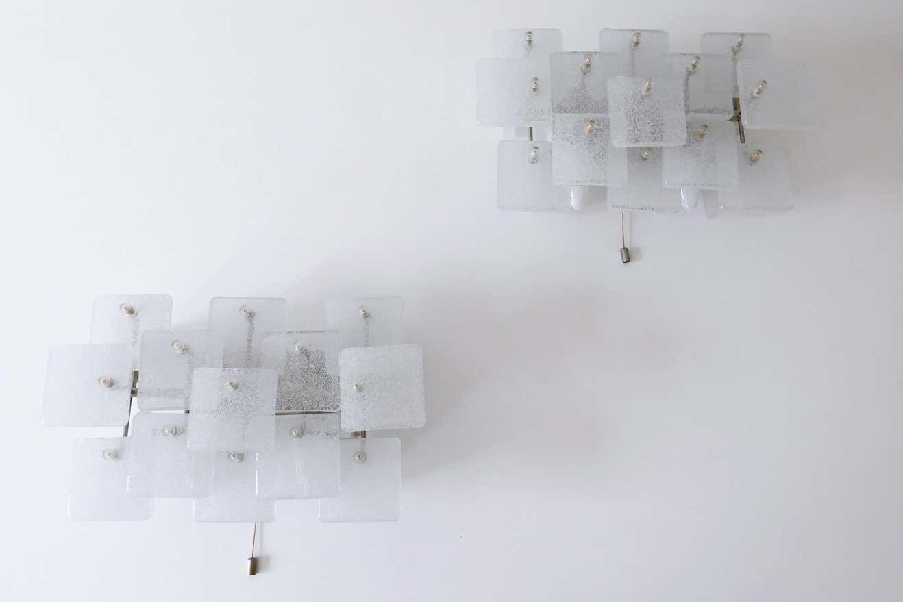 Lighting Set Of Two Midcentury Ice Glass Wall Lamps Or Sconces By Kalmar Franken, 1960s photo
