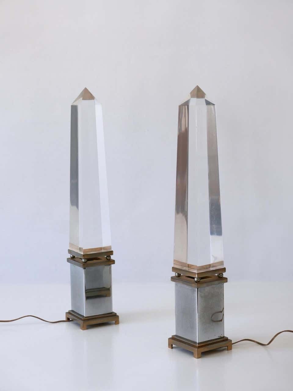 Set Of Two Lucite Obelisk Table Lamps By Sandro Petti For Maison Jansen France photo for sale
