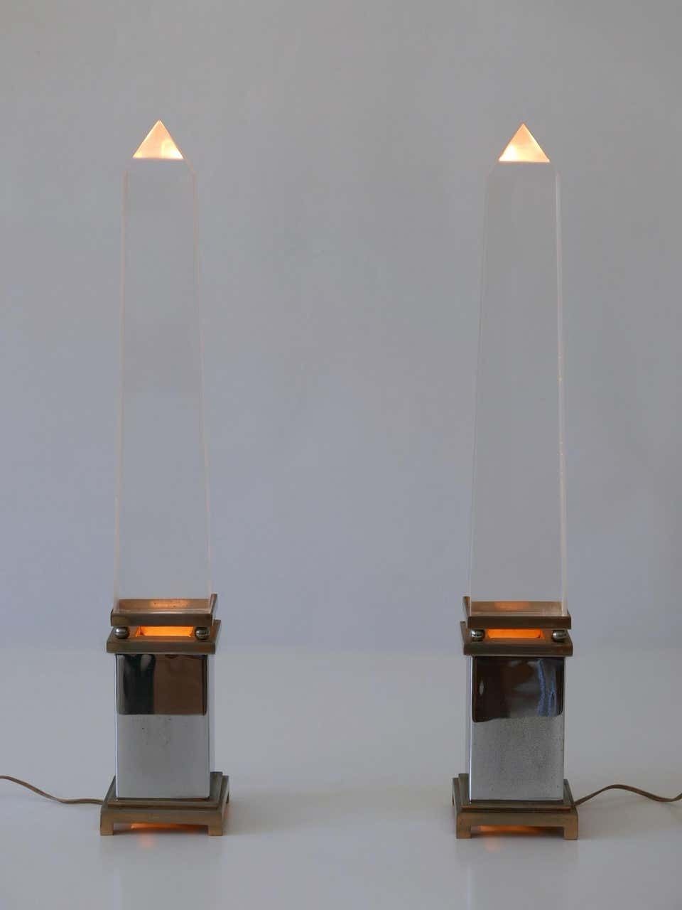 photo buy Set Of Two Lucite Obelisk Table Lamps By Sandro Petti For Maison Jansen France