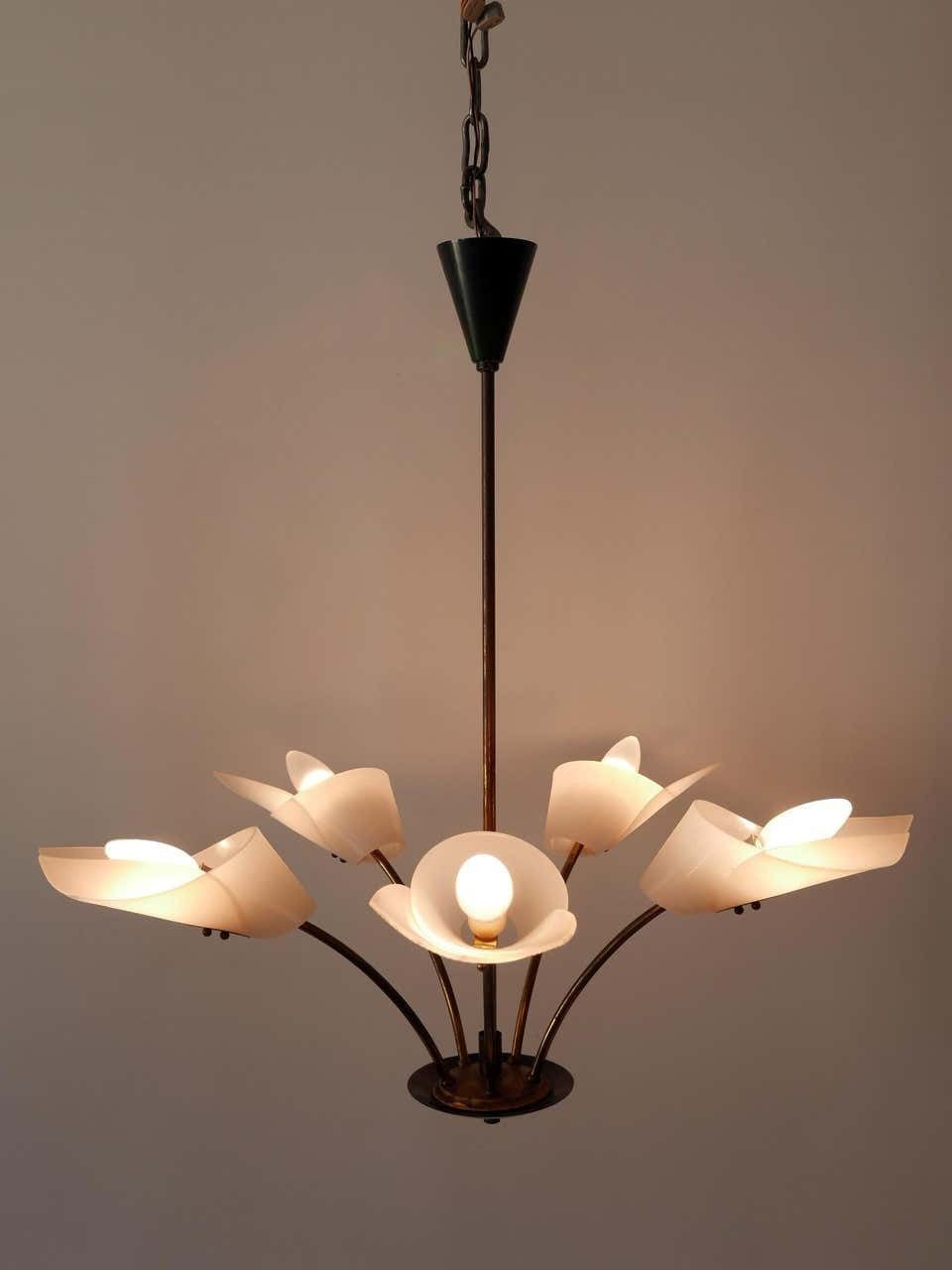 Lovely Mid Century Modern Fived Armed Chandelier Or Pendant Lamp Germany 1950s photo furniture