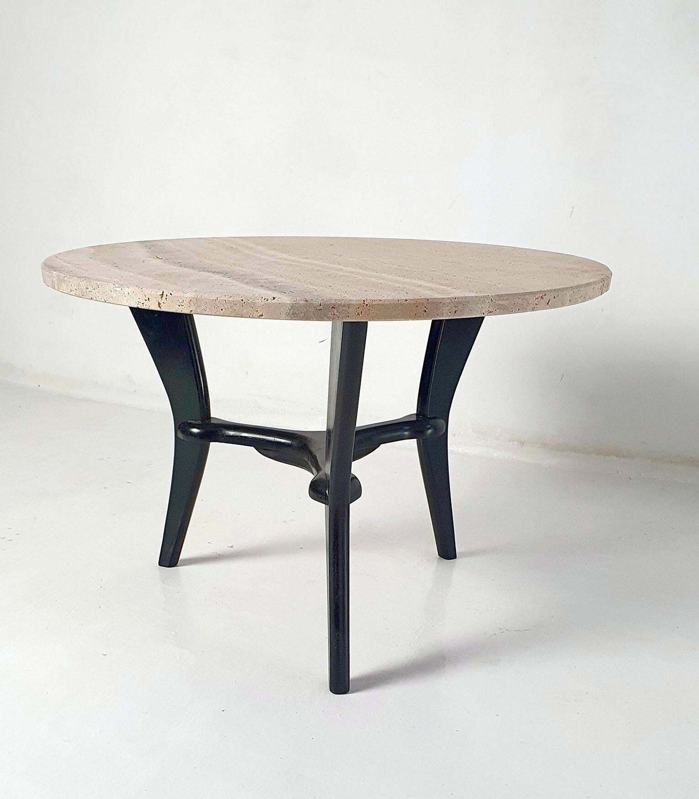 Mid Century Round Coffee Table In Travertine, Italy, 1950's photo Furniture
