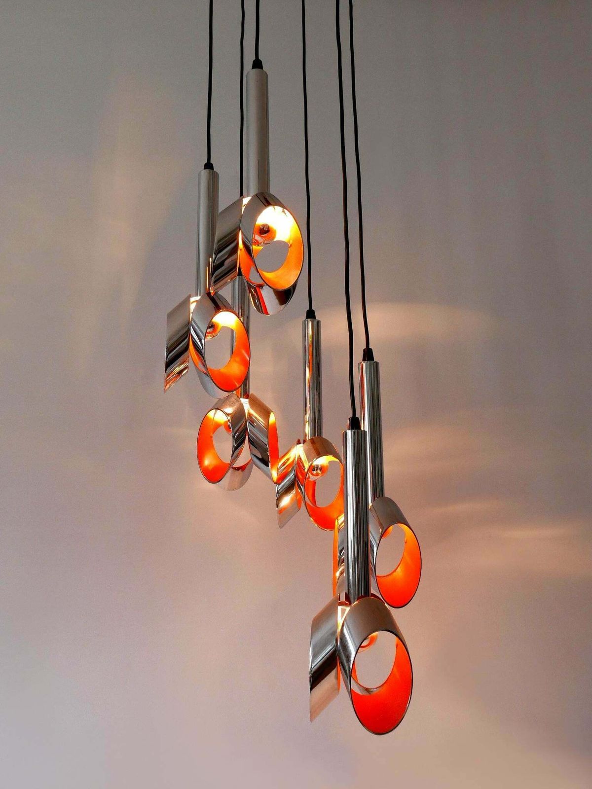 Exceptional Mid Century Modern Six Armed Tulip Chandelier Or Pendant Lamp 1970s photo 3177.0
