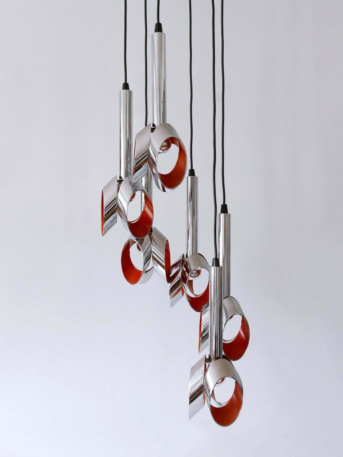 Exceptional Mid Century Modern Six Armed Tulip Chandelier Or Pendant Lamp 1970s photo vinterior