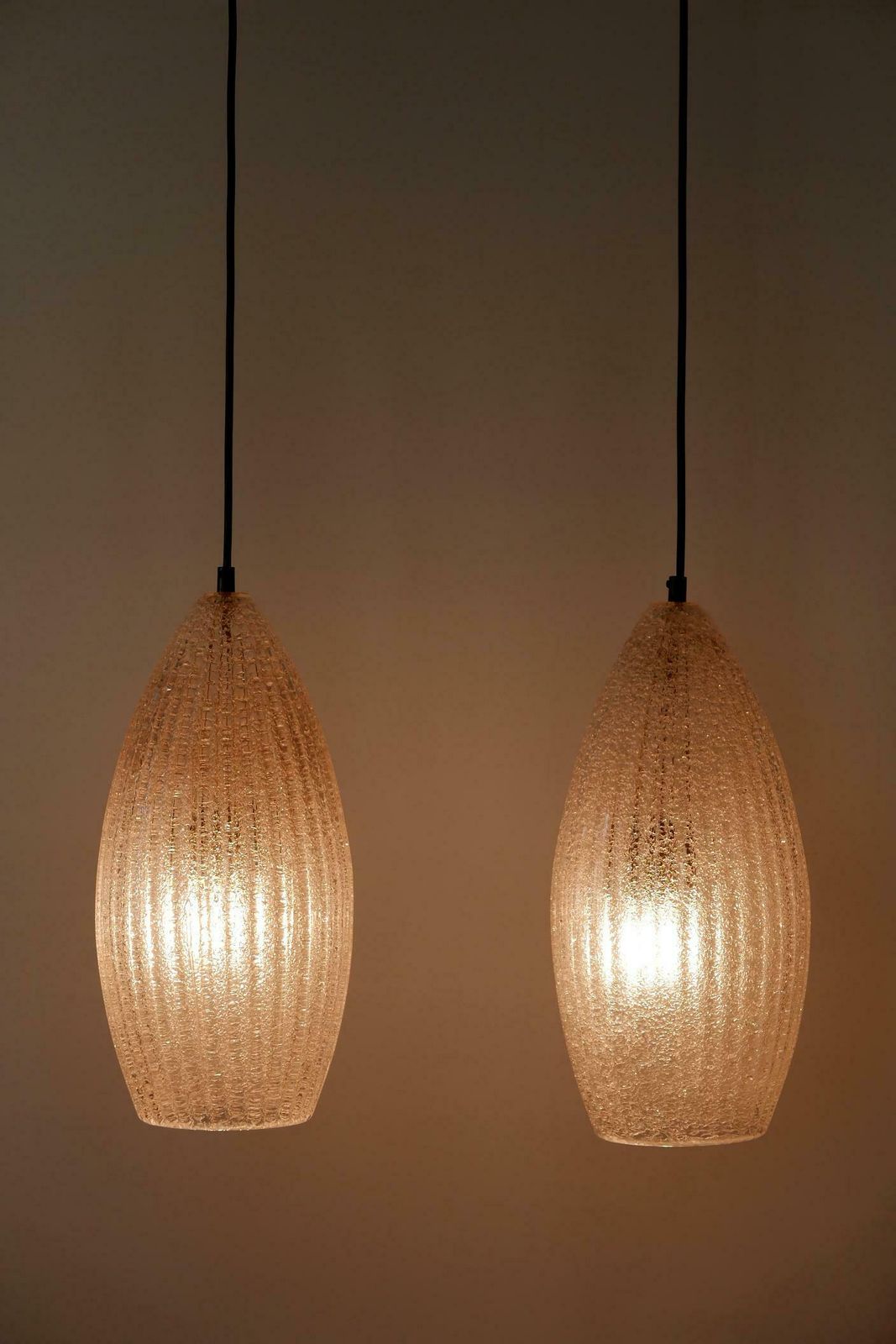 Set Of Two Mid Century Modern Textured Glass Pendant Lamps 1960s Germany photo Lighting