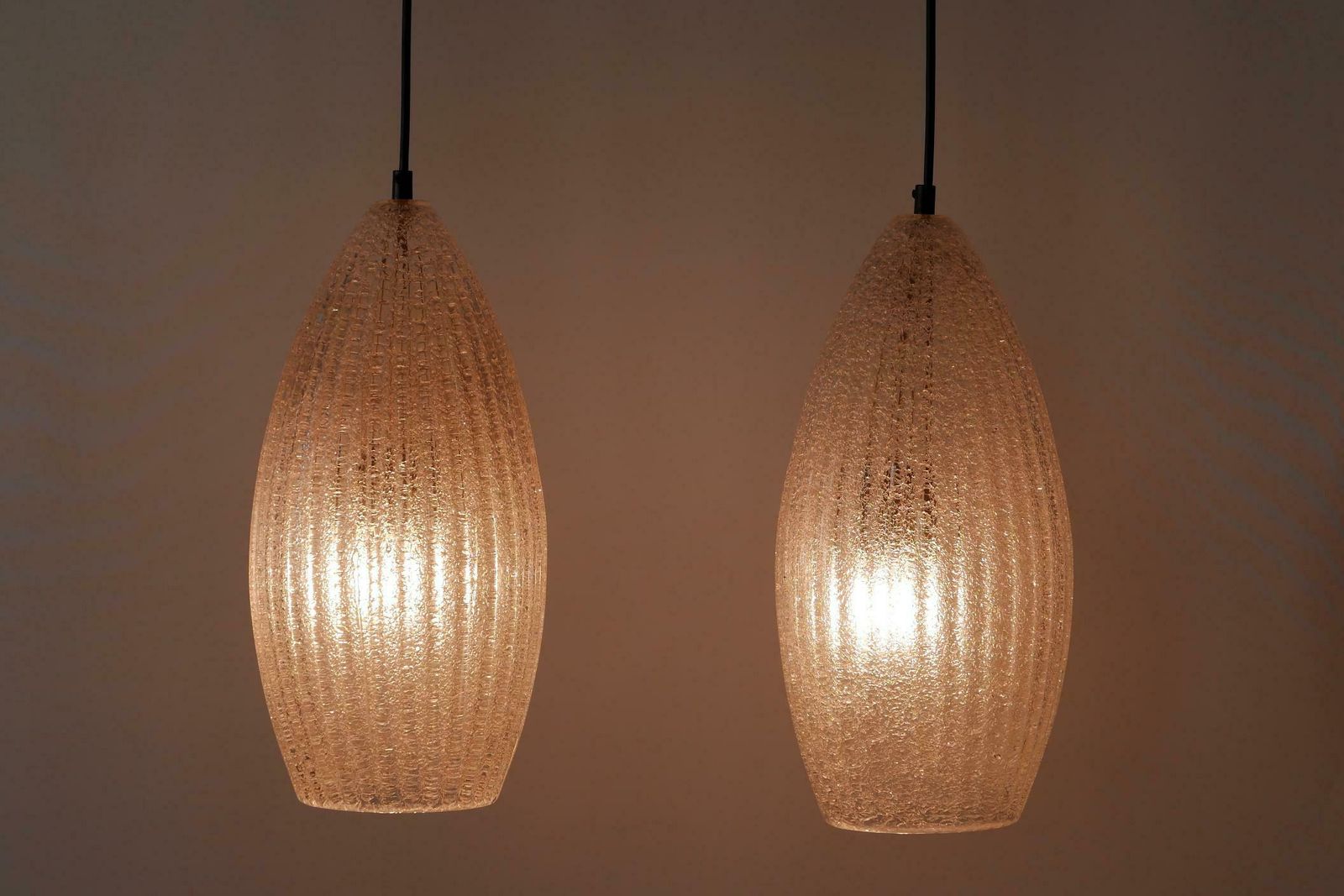 Set Of Two Mid Century Modern Textured Glass Pendant Lamps 1960s Germany photo vinterior