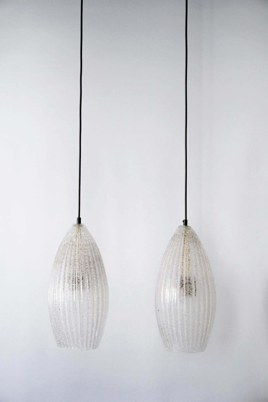 photo for sale Set Of Two Mid Century Modern Textured Glass Pendant Lamps 1960s Germany